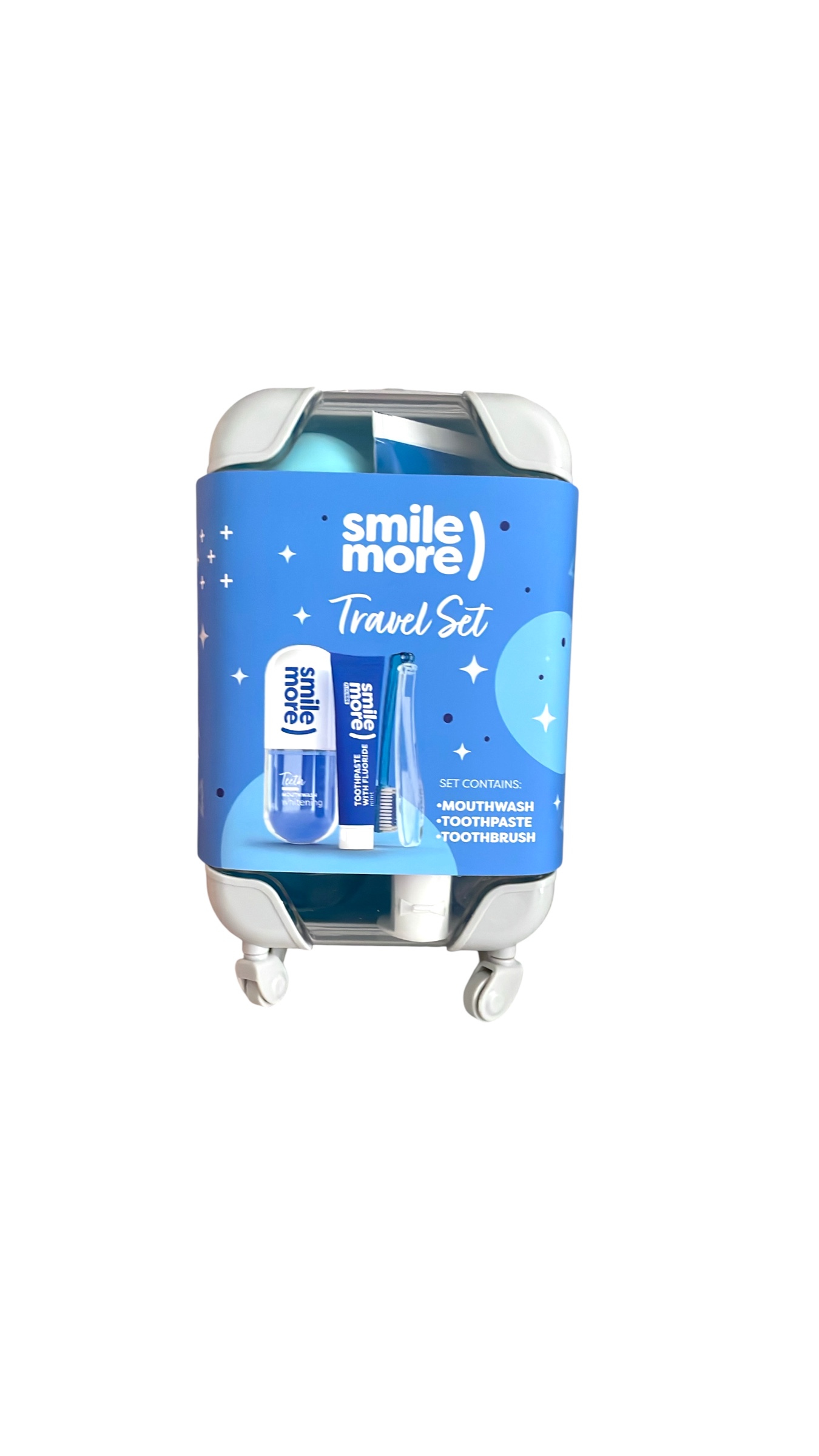 Smile More kelioninis burnos higienos rinkinys lagaminėlyje – pasta, skalavimo skystis ir šepetėlis