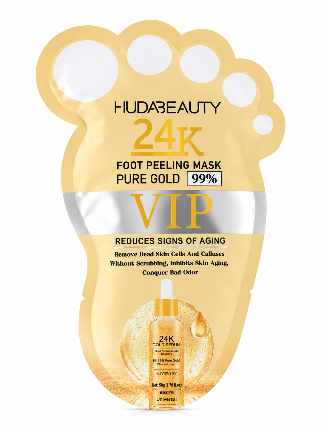 HUDABEAUTY 24K Gold VIP pėdų kaukė su aukso serumu – intensyviai drėkinanti ir šveičianti kaukė pėdoms