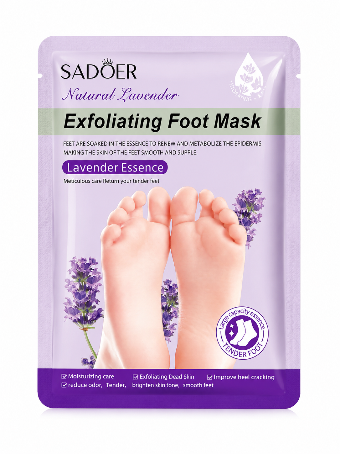 SADOER Natural Lavender Exfoliating Foot Mask – šveičiamoji pėdų kaukė su levandų ekstraktu (35 g / 1 pora)