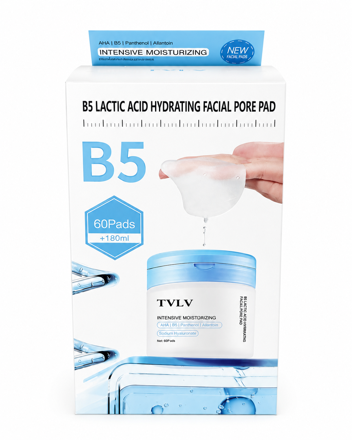 TVLV B5 Lactic Acid Hydrating Facial Pore Pad – drėkinamieji veido padeliai su pieno rūgštimi ir vitaminu B5 (60 vnt. / 180 ml)