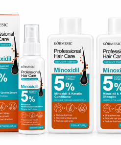 KORMESIC 5% Minoxidil & Keratin plaukų priežiūros rinkinys su šampūnu, kondicionieriumi ir serumu